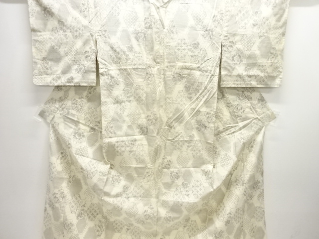 JAPANESE KIMONO / ANTIQUE HITOE KIMONO / SILK / TSUMUGI / WOVEN FLOWER